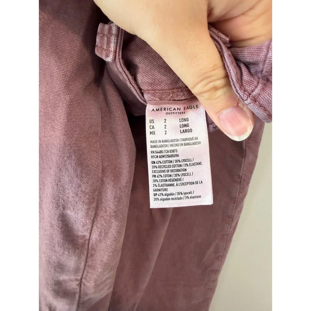 American Eagle Stretch Flare Utility Pants Mauve Purple Size 2 Long High Rise
